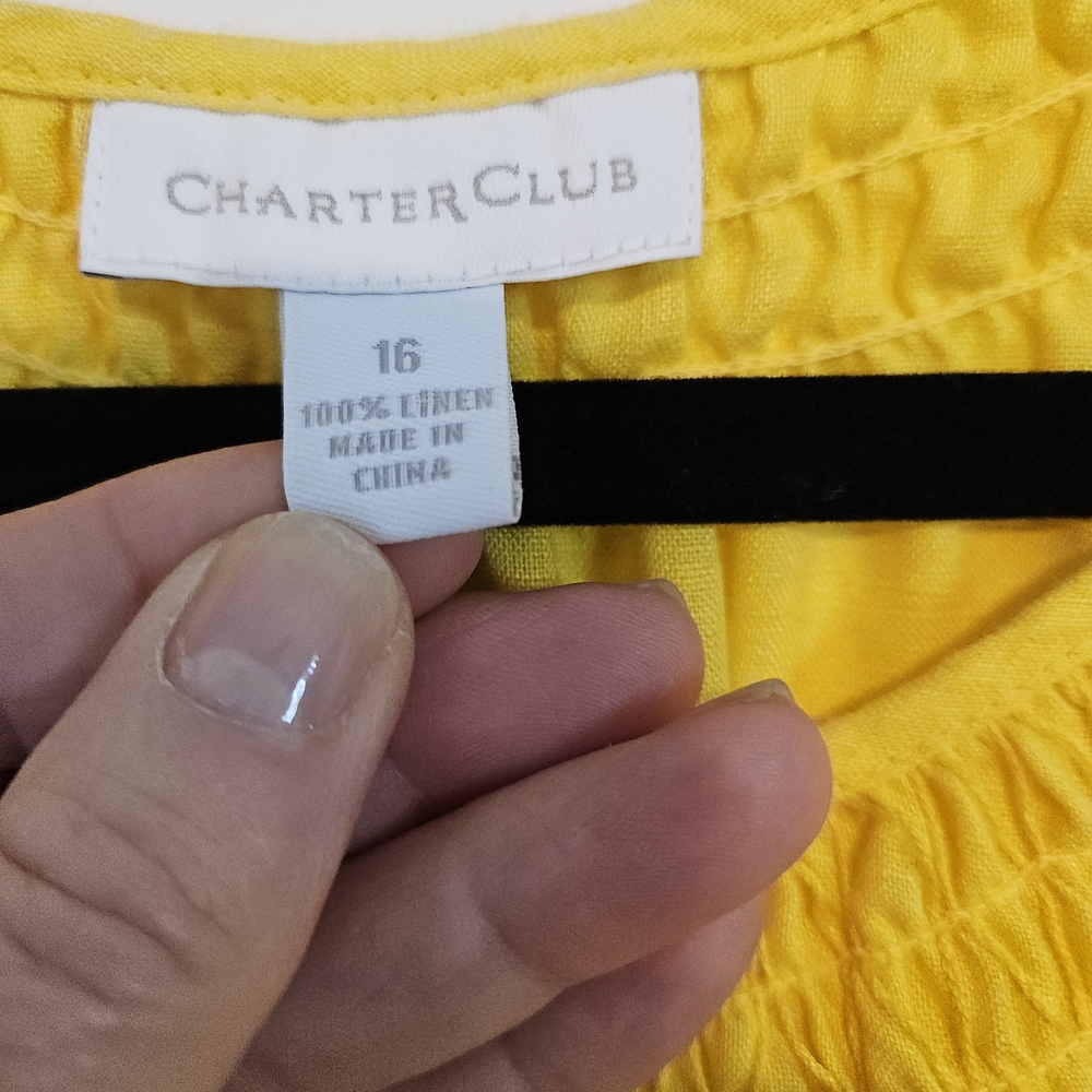Charter Club Lemon Yellow 100% Linen Blouse - Picture 7 of 11